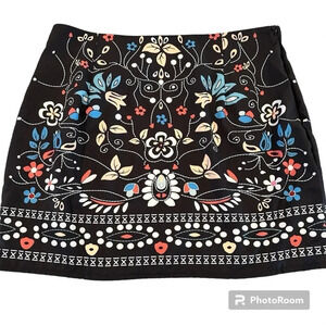 Boho Floral Multicolor Mini Skirt with Embroidered Inspired Designs Size 2XL